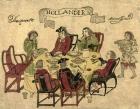 Dutch VOC employees being served a meal by Javanese servants at Deshima, 1790-1810 (colour woodblock print)