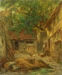 A Farmhouse Courtyard, 1862 (oil on canvas)