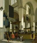 Interior of the Oude Kerk, Delft, with a preacher (oil on canvas)
