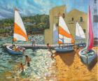 Launching boats,Calella de Palafrugell,Spain,(oil on canvas)