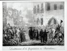 Destruction of the Inquisition in Barcelona, 10th March 1820, engraved by Godefroy Engelmann (1788-1839) (engraving) (b/w photo)