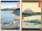 Mountains and coastline, two views from '36 Views of Mount Fuji', pub. by Kosheihei, 1853, (colour woodblock print)