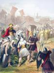 Joshua at the head of the Israelite army in front of the walls of Jericho (colour litho)