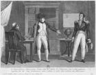 Sir Hudson Lowe comming in the study of Napoleon I (1769-1821) on the island of St. Helena without announcing himself (engraving) (b/w photo)
