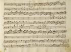 Manuscript page from the score of Opus V, 'Sonata for violin, violone, and harpsichord'