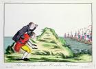 William Pitt the Younger (1759-1806) riding on the back of George III (1738-1820) Observing the French Squadron, 1803 (coloured engraving)