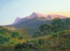 Aborigines by a Fire before Mount William as seen from Mount Dryden in the Grampians, Victoria, 1892 (oil)