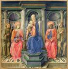 Madonna and Child Enthroned with SS. Francis, Cosmas, Damian and Anthony of Padua, c.1442-45 (tempera on panel) (for predella panels see 85691-93)
