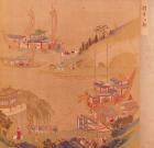 The Second Sui Emperor, Yangdi (569-618) with his fleet of sailing craft, from a history of Chinese emperors (colour on silk)