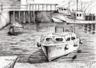 Boats at Islay Scotland, 2005, (ink on paper)