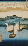 Returning Sails at Yabase from the series Eight Views of Omi, c.1855-8 (colour woodblock print)