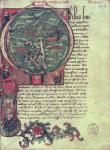 Ms 1321 fol.12 Historiated initial 'O' depicting Earth, from 'De Situ Orbis' by Pomponius Mela (fl.c.50 AD) 1418 (vellum)