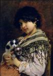 Gypsy Girl with Two Puppies (oil on panel)