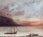 Sunset over Lake Leman, 1874 (oil on canvas)