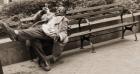 Drunk man on a park bench, 2004 (b/w photo)