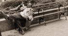 Drunk man on a park bench, 2004 (b/w photo)