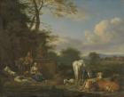 Arcadian Landscape with resting Shepherds and Animals, 1664 (oil on canvas on panel)