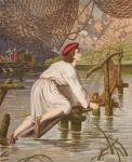 Tender Conscience crossing the bridge, illustration from 'The Pilgrim's Progress' by John Bunyan (1628-88) (colour litho)