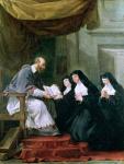 St. Francois de Sales (1567-1622) Giving the Rule of the Visitation to St. Jeanne de Chantal (1572-1641) (oil on canvas)