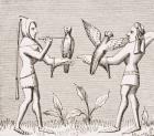 Falconers dressing their birds, reproduction of a miniature in the 14th century manuscript 'Livre de Roy du Modus' by Henri de Ferrieres, from 'Le Moyen Age et La Renaissance' by Paul Lacroix (1806-84) published 1847 (litho)