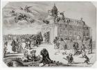 Fire at the Temple of Charenton, c.1685 (engraving) (b/w photo)