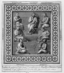 Plate illustrating seven Greek philosophers, from the seventh chapter of 'The Second Book of Commentaries on the Library of Caesar Augustus' 1668 (engraving) (b/w photo)
