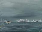 Ships and boats at Cannes, 2014, (acrylic on canvas board)