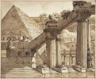 Egyptian Stage Design, 1800-10 (pen and brown ink with brown wash over graphite on laid paper)