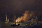 Ship on Fire at Night, c.1756 (oil on canvas)