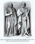 Two Druids, one carrying the Crescent of the Sixth Day of the Moon, after a Roman monument of the second century, illustration from 'Science and Literature in the Middle Ages and the Renaissance', written by Paul Lacroix, engraved by Huyot (19th century) 