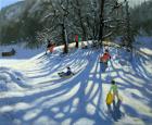 Fun in the snow, Morzine, France (oil on canvas)