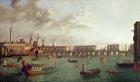 View of Old London Bridge (oil on panel)