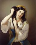 A Sicilian Playing with her Hair (oil on canvas)