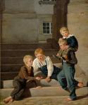 Young Boys Playing Dice in Front of Christiansborg Castle, Copenhagen, 1834 (oil on canvas)