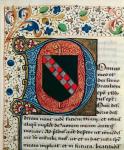 Ms 167 fol.69 Historiated initial 'D' depicting the coat of arms of the Clairvaux family, from 'Etymologiae' by St. Isidore of Seville (vellum)