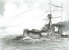 HMS Dreadnought at sea, 2017, (Ink on paper)