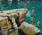 Detail of Jumping into the sea,Plates,Skiathos,2015,(oil on canvas)