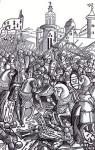 The Battle of Auray, from 'Chroniques de Bretagne' by Alain Bouchard, published 1514 (woodcut)