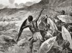 Charge of the Ndebele warriors in the Matoppo Hills, South Africa during The Second Matabele War, aka The Matabeleland Rebellion in 1896.