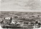 Wagon Train on the Argentinian Pampas in the 1860s, engraved by Alfred Louis Sargent (b.1828) (engraving)