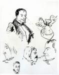 Three self portraits and profiles of Jules Champfleury (1821-89) and Charles Asselineau (1820-74) c.1857-58 (pen & ink on paper) (b/w photo)