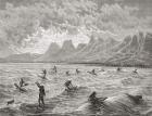 Hawaiians surfing, illustration from 'The World in the Hands', engraved by Charles Barbant (d.1922), published 1878 (engraving)