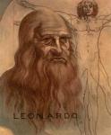 Portrait of Leonardo da Vinci with his `Vitruvian Man'