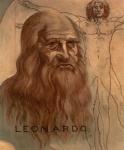 Portrait of Leonardo da Vinci with his `Vitruvian Man'