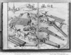 Siver mine of La Croix-aux-Mines, Lorraine, fol.3v and 4r, transporting wood, c.1530 (pen & ink & w/c on paper) (b/w photo)
