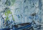 Blue Boat Rain Nocturne, 2015, (monotype)