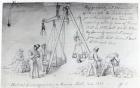 Weighing out stones on Francis Street, London, 1838 (pencil on paper)