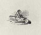 A Man in a Wheelbarrow from 'History of British Birds and Quadrupeds' publ 1815? (b/w engraving)