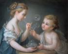 Children blowing bubbles (pastel)