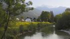 Houses beside the Sava Bohinjka river, near Ribcev Laz, Upper Carniola, Slovenia (photo)